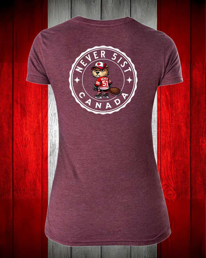 Never 51st Beaver Left Chest and Full Back Women's V-neck Stanfield's Tee