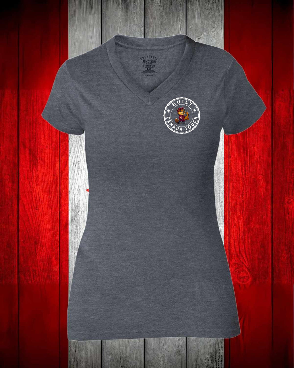 Built Canada Tough Rosie Left Chest And Back Women's V-neck Stanfield's Tee