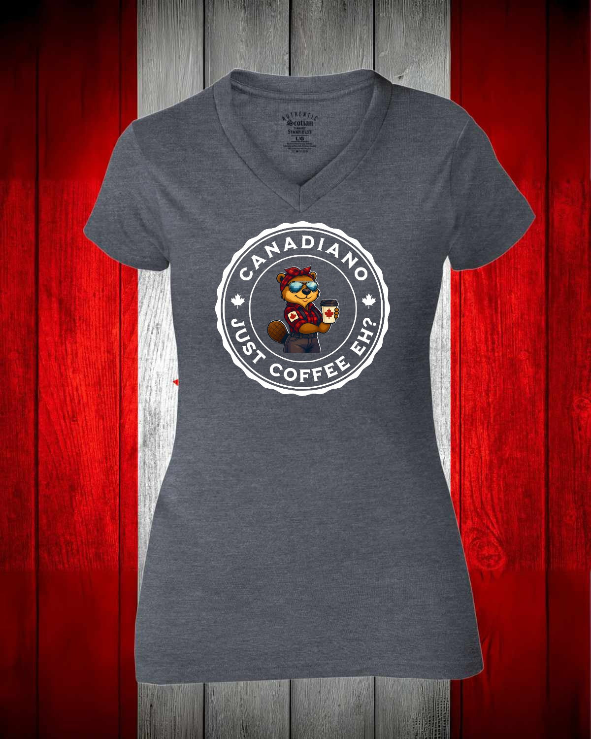 Canadiano Just Coffee Eh! Female Beaver Women's V-Neck Stanfield's Tee