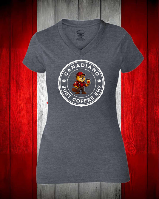 Canadiano Just Coffee Eh! Male Beaver Women's V-neck Stanfield's Tee
