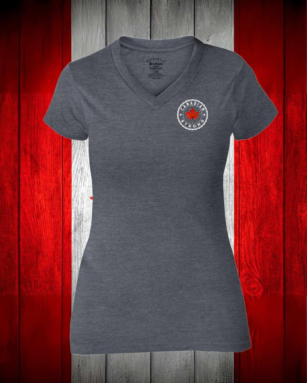 Canadian Strong Leaf Left Chest and Back Women's V-neck Stanfield's Tee