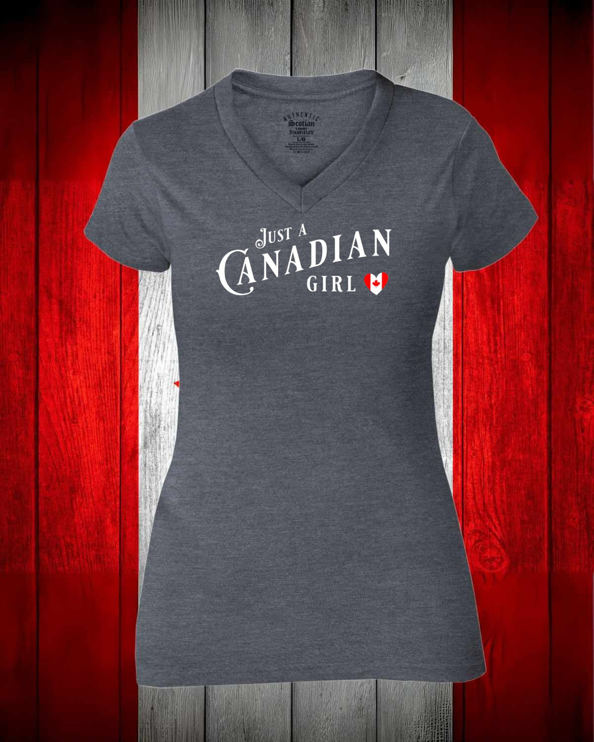 Just a Canadian Girl Heart Flag Full Women's V-neck Stanfield's Tee