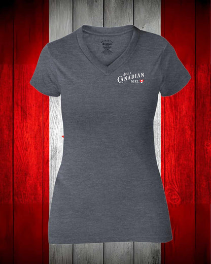 Just a Canadian Girl Heart Flag left chest Women's V-neck Stanfield's Tee