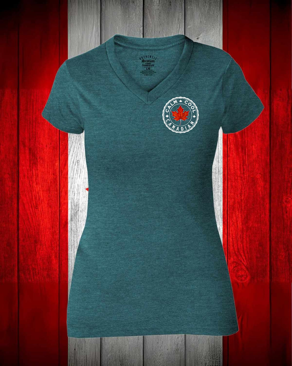 Calm, Cool Canadian Leaf Left Chest And Back Women's V-neck Stanfield's Tee (Copy)