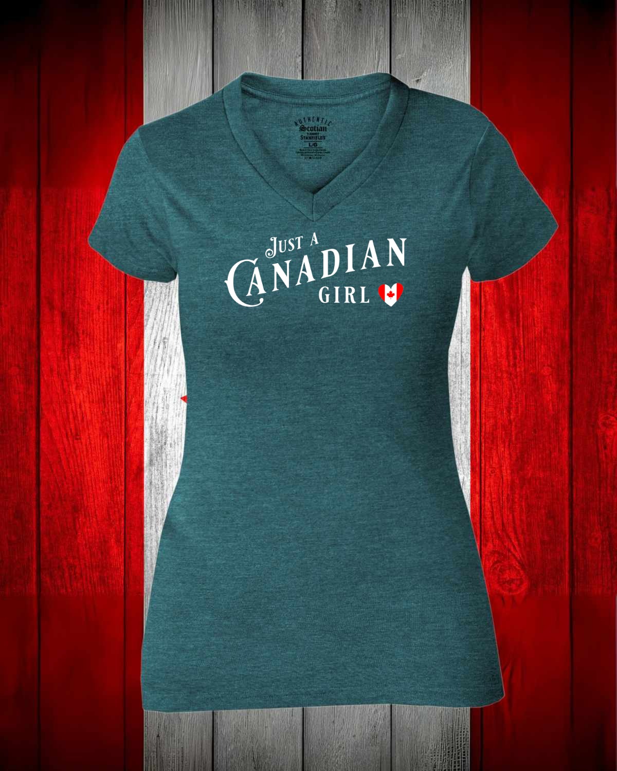 Just a Canadian Girl Heart Flag Full Women's V-neck Stanfield's Tee
