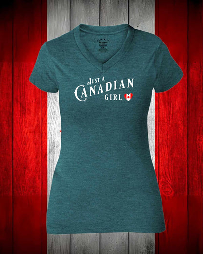 Just a Canadian Girl Heart Flag Full Women's V-neck Stanfield's Tee
