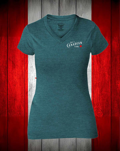 Just a Canadian Girl Leaf left chest Women's V-neck Stanfield's Tee