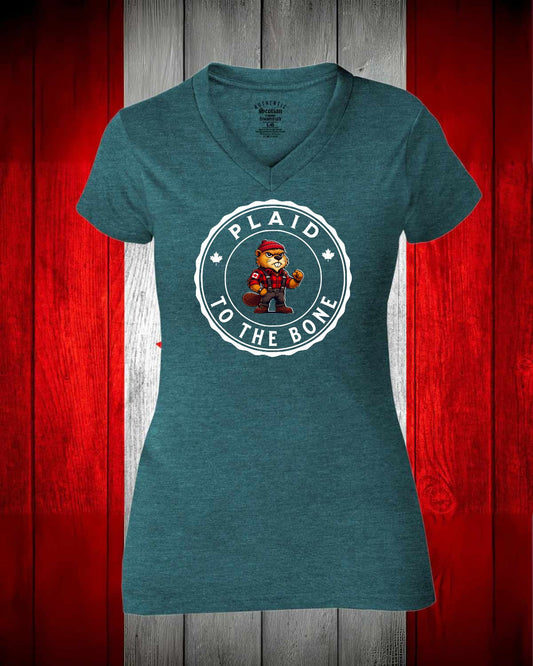 Plaid to the Bone Women's V-neck Stanfield's Tee