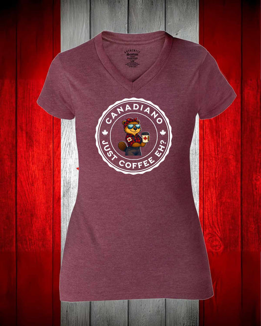 Canadiano Just Coffee Eh! Female Beaver Women's V-Neck Stanfield's Tee