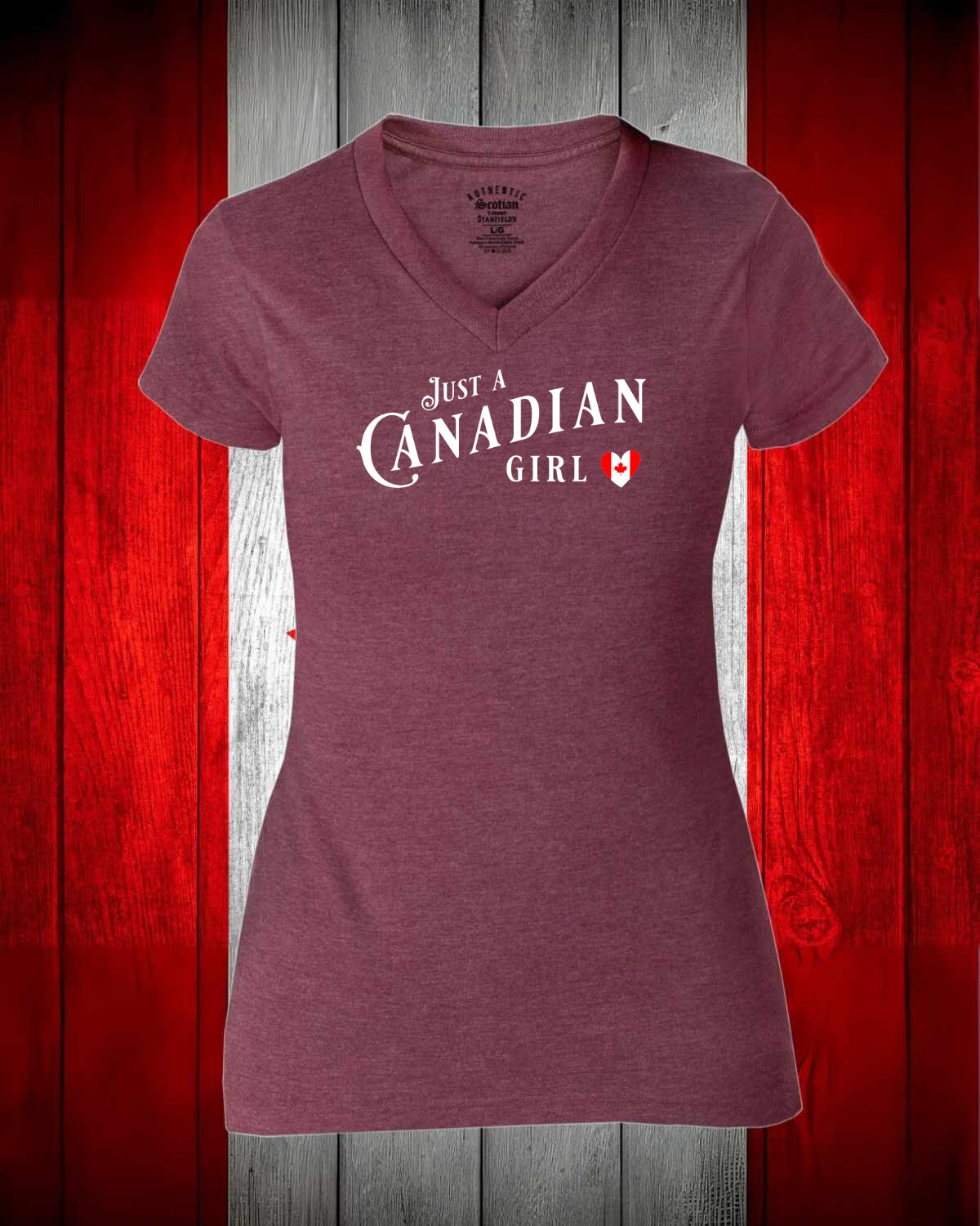 Just a Canadian Girl Heart Flag Full Women's V-neck Stanfield's Tee