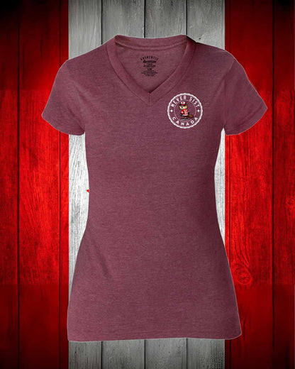 Never 51st Beaver Left Chest and Full Back Women's V-neck Stanfield's Tee