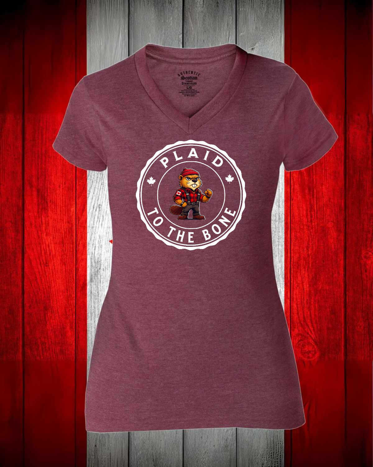 Plaid to the Bone Women's V-neck Stanfield's Tee