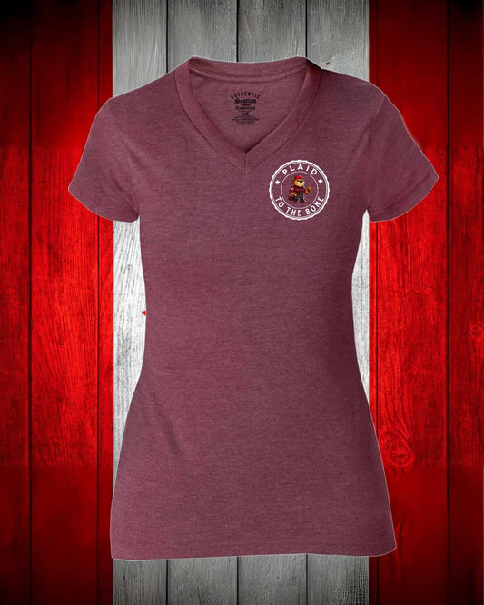 Plaid to the Bone Left Chest  Women's V-neck Stanfield's Tee