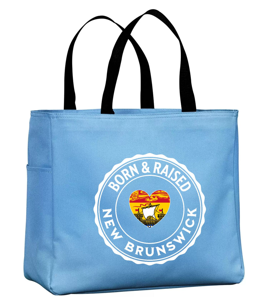 Born and Raised New Brunswick Heart Flag Tote Bag in Carolina Blue