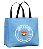Born and Raised New Brunswick Heart Flag Tote Bag in Carolina Blue
