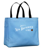 Just a New Brunswick Girl Tartan Tote Bag in Carolina Blue