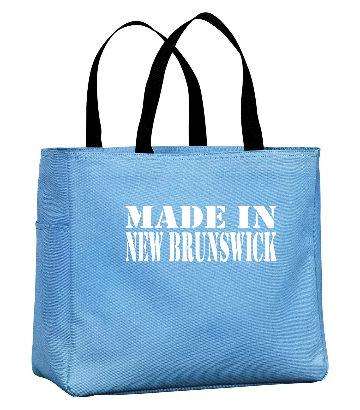 Made in New Brunswick White Tote Bag in Carolina Blue