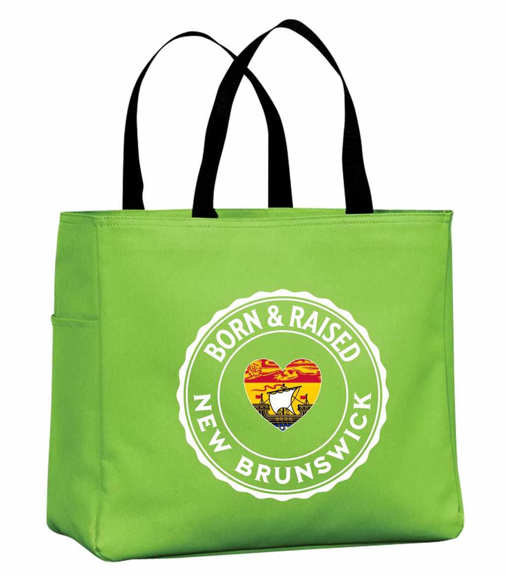 Born and Raised New Brunswick Heart Flag Tote Bag in Lime