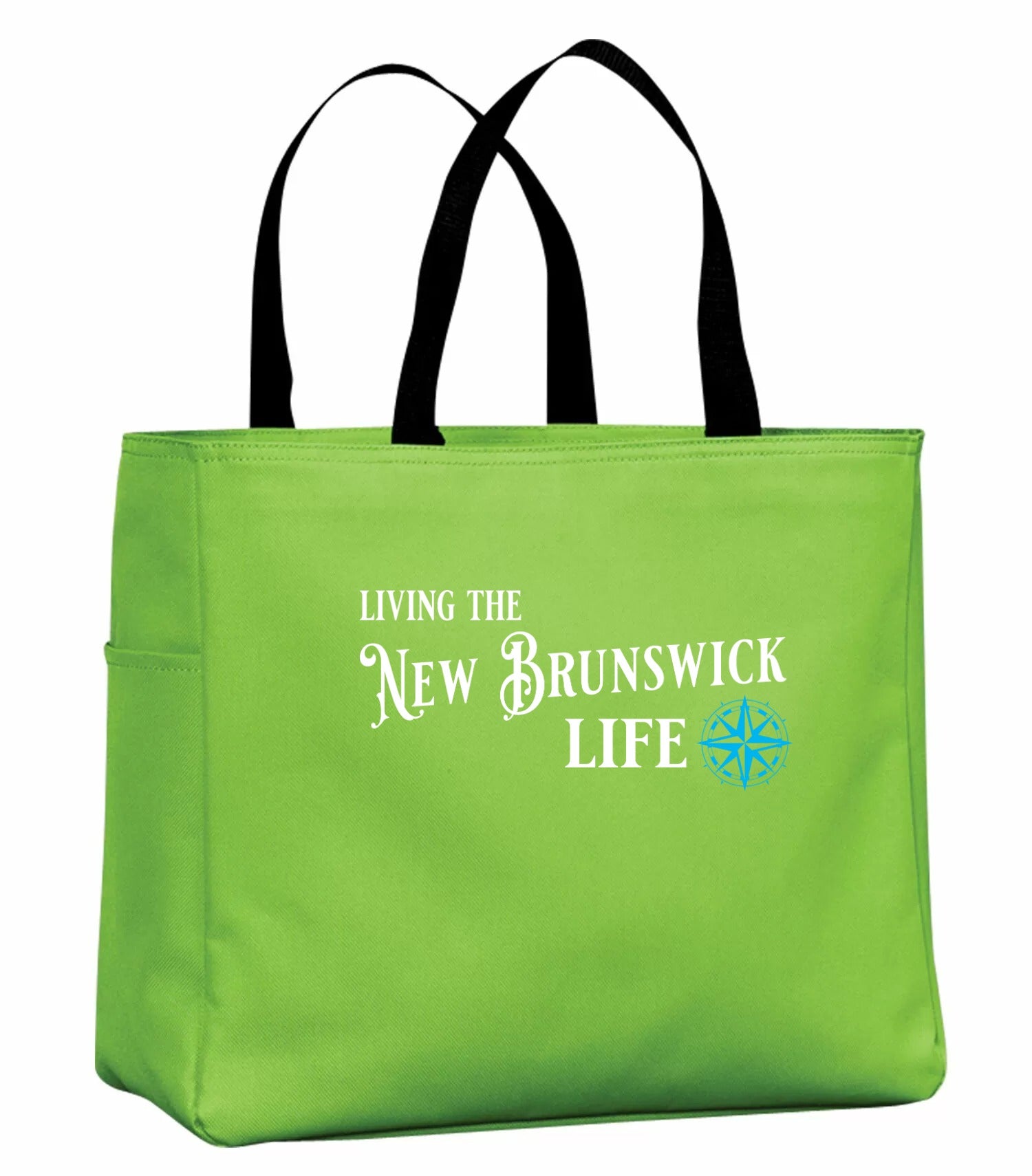 Living the New Brunswick Life Blue Tote Bag in Lime