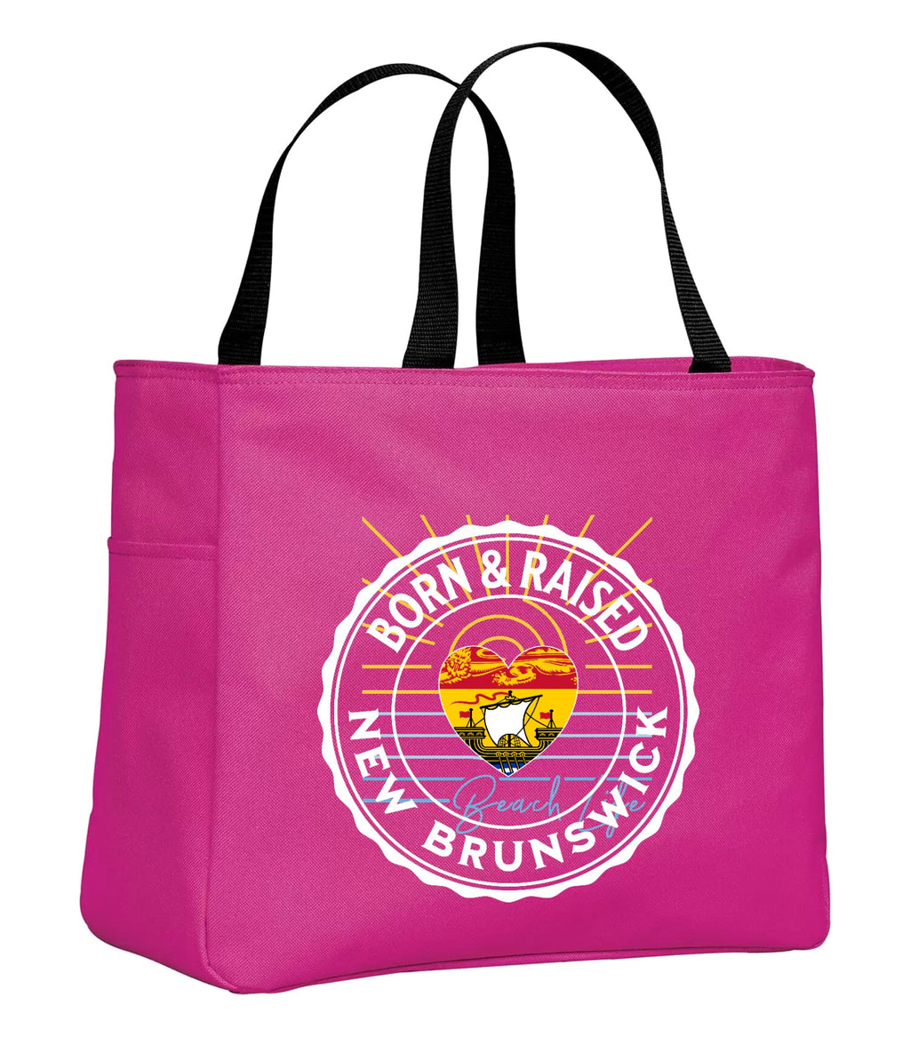 Born and Raised New Brunswick Heart Flag Tote Bag in Tropical Pink