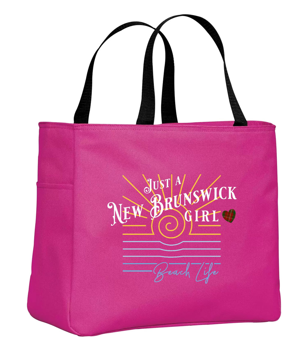 Just a New Brunswick Girl Tartan Tote Bag in Tropical Pink