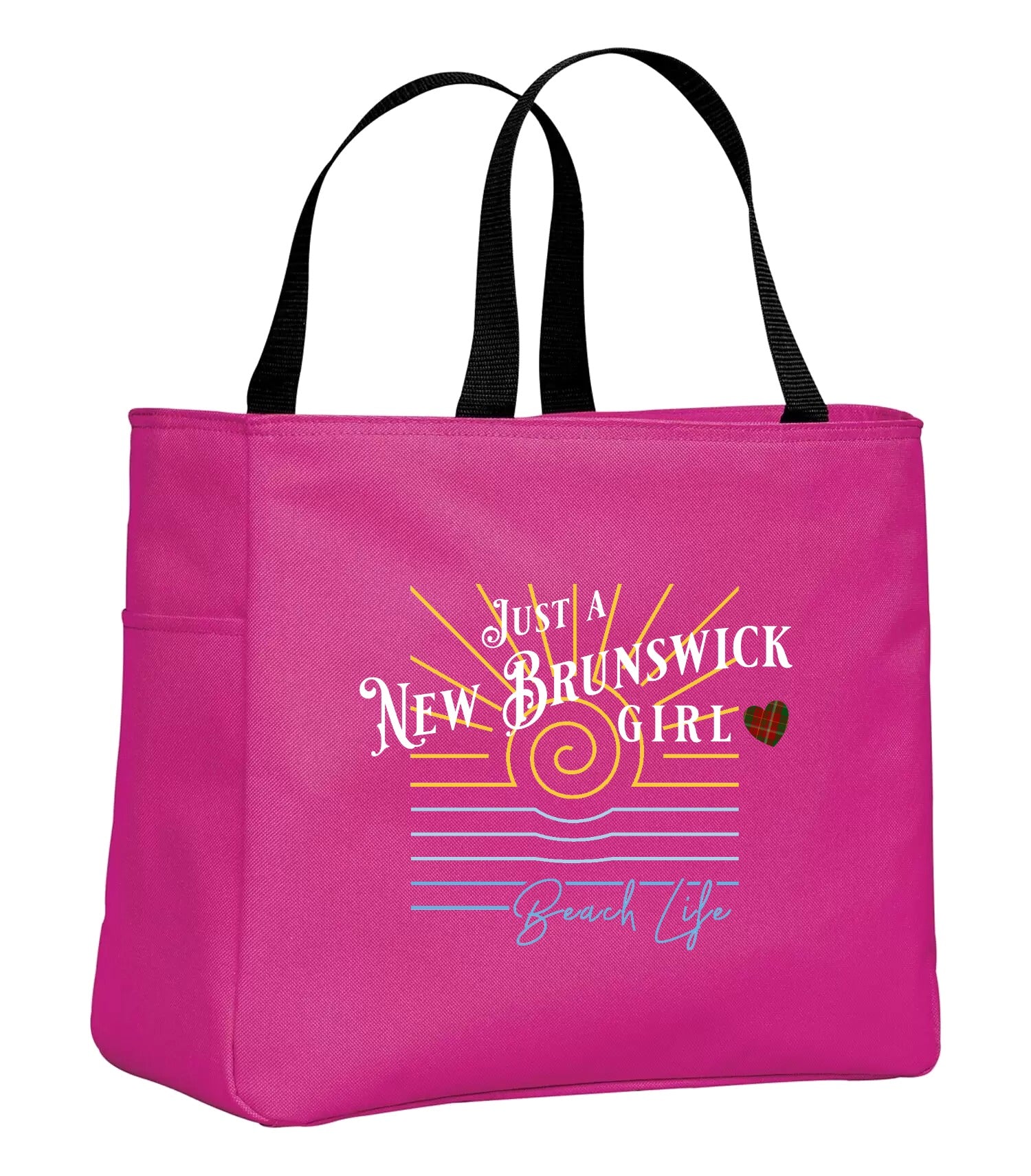 Just a New Brunswick Girl Tartan Tote Bag in Tropical Pink