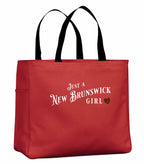 Just a New Brunswick Girl Tartan Tote Bag in Red