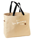 Just a New Brunswick Girl Tartan Tote Bag in Stone