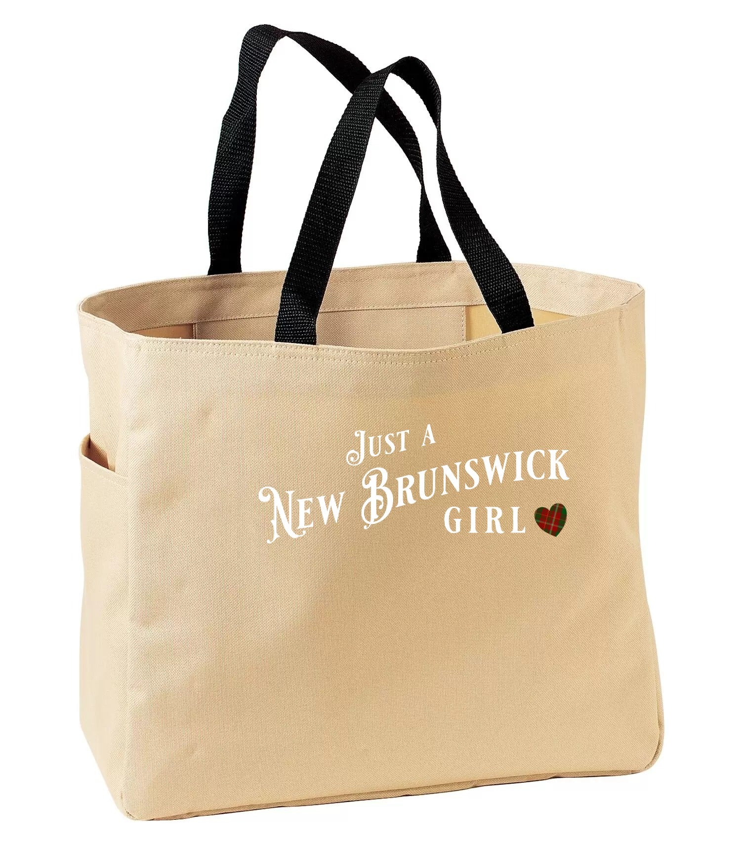Just a New Brunswick Girl Tartan Tote Bag in Stone