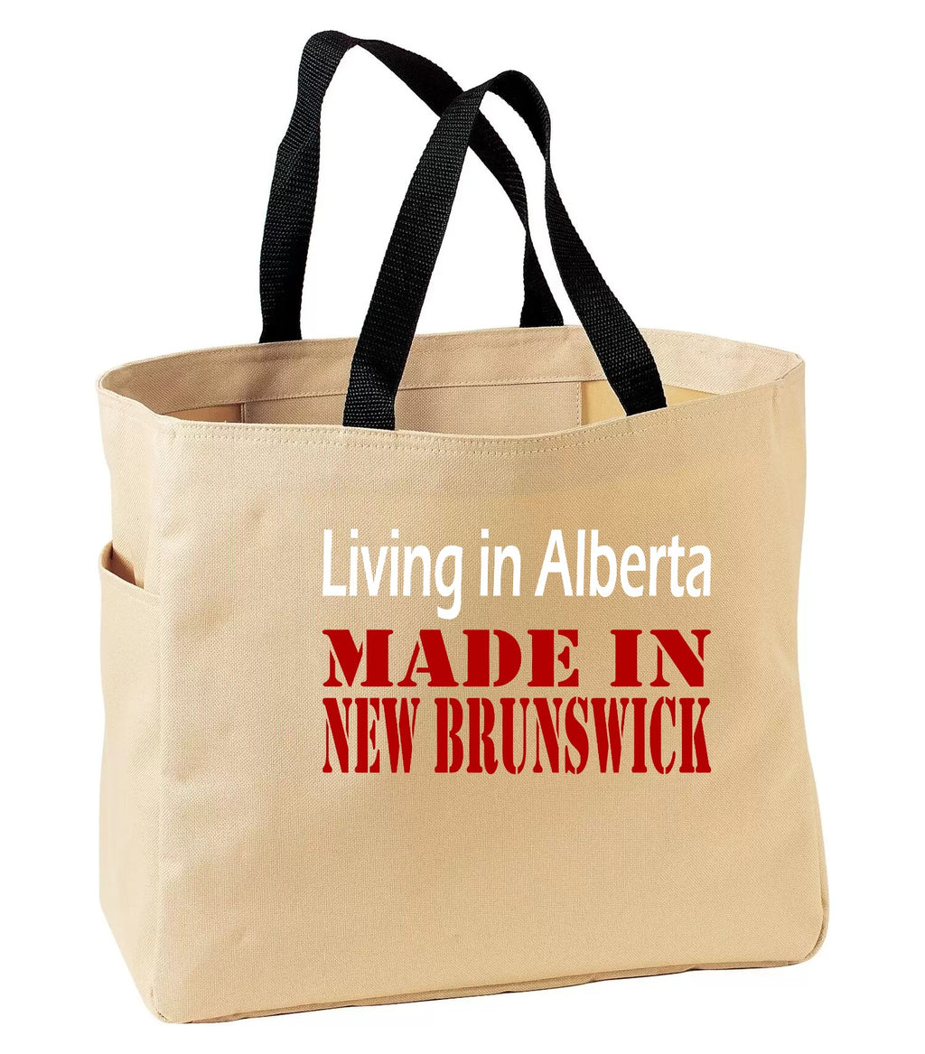 Living in Alberta Made in New Brunswick Tote Bag in Stone