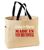 Living in Alberta Made in New Brunswick Tote Bag in Stone