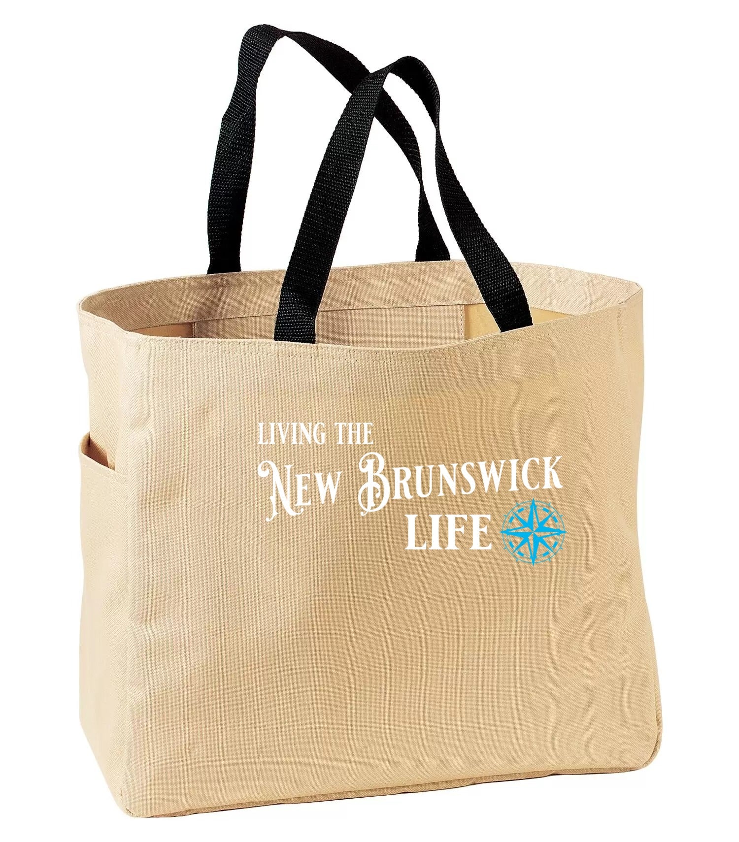 Living the New Brunswick Life Blue Tote Bag in Stone
