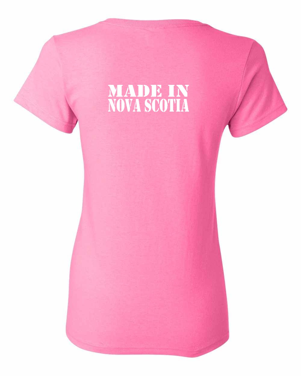 Made In NS ( White Lettering) Left Chest and Back Women's Tee