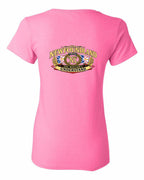 Newfoundland Thing Badge Left Chest and Back Women's Tee in Azalea Pink - back