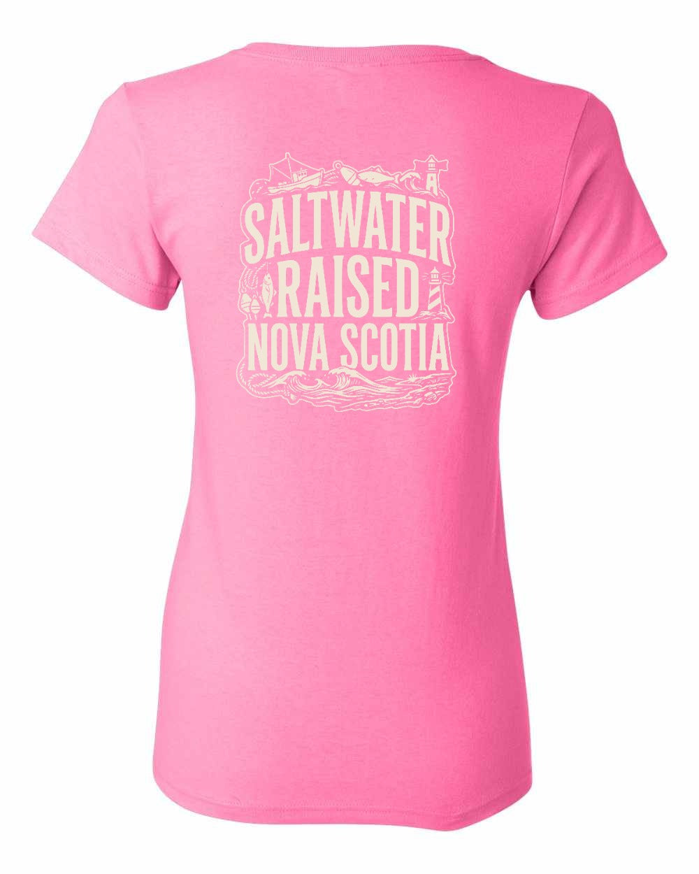 Saltwater Raised NS Folk Left Chest and Back Women's Tee