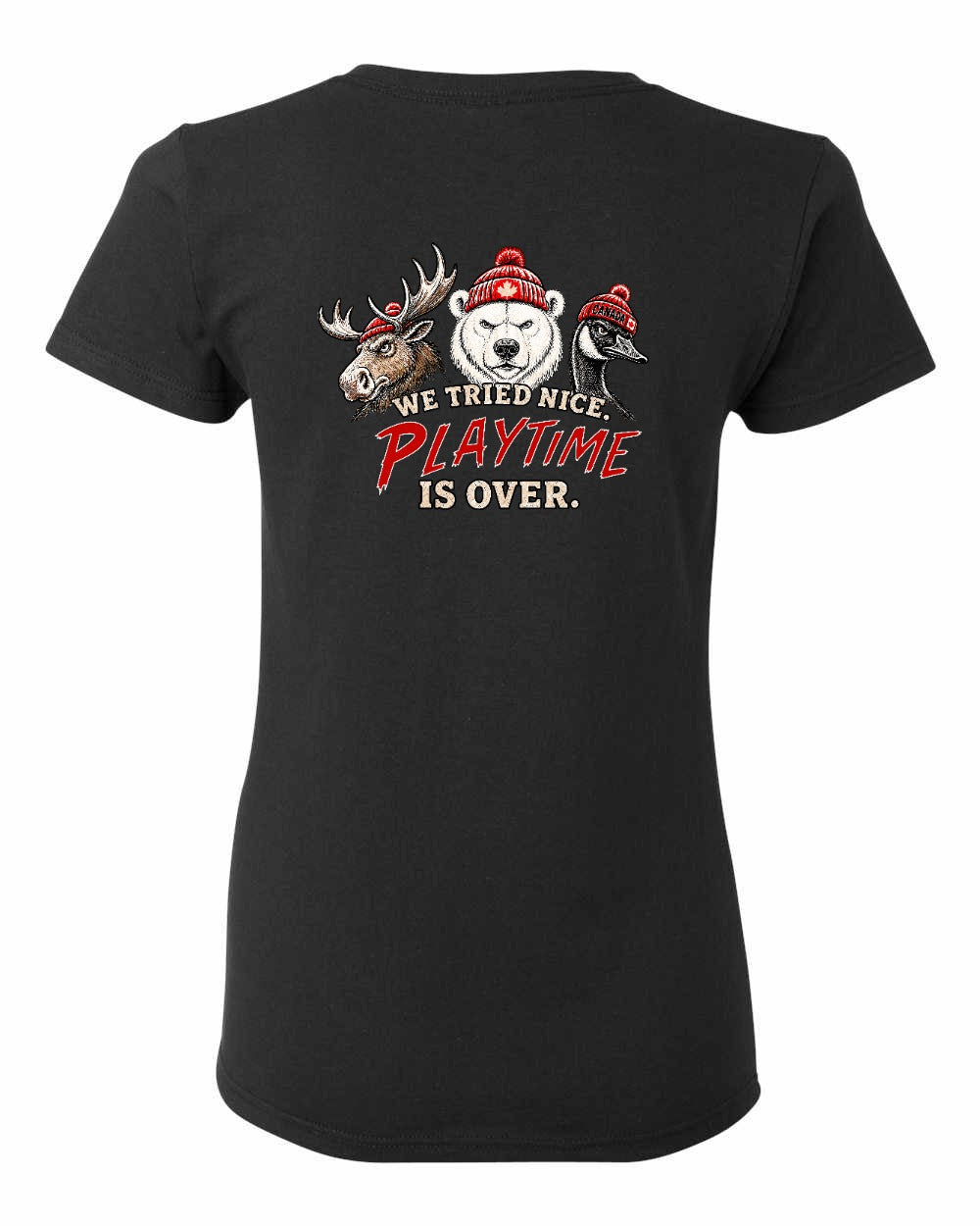We Tried Nice New Left Chest and Back Women's Tee in Black - back