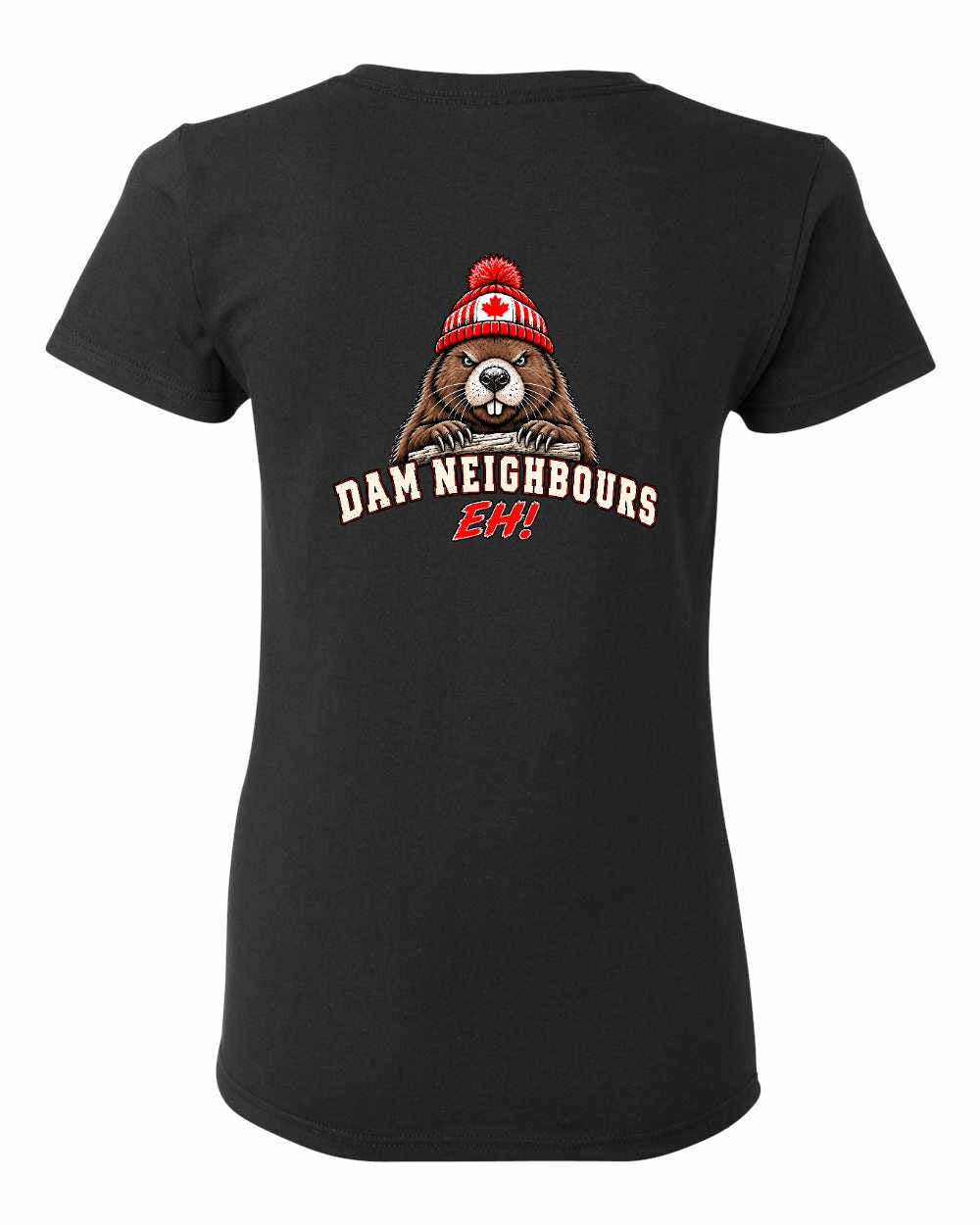 Dam Neighbours Left Chest and Back Women's Tee in Black - back