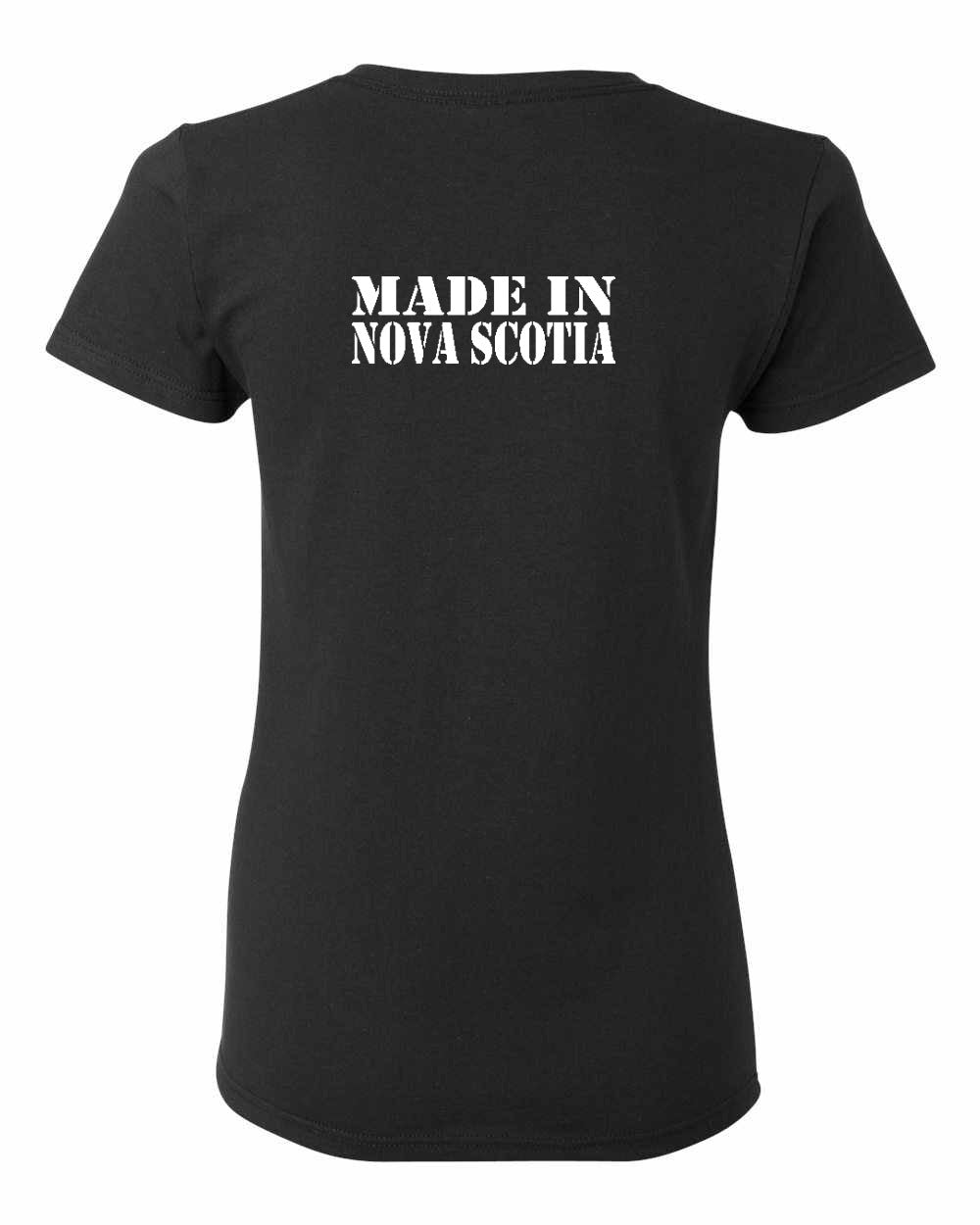 Made In NS ( White Lettering) Left Chest and Back Women's Tee