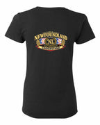 Newfoundland Thing Badge Left Chest and Back Women's Tee in Black - back