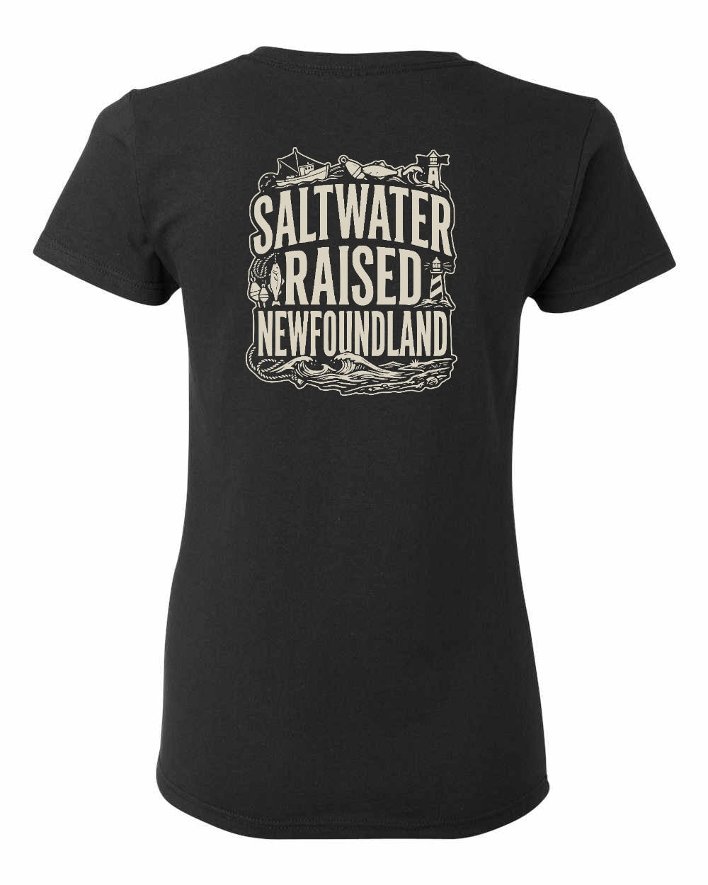 NFLD Saltwater Raised Folk Left Chest and Back Women's Tee