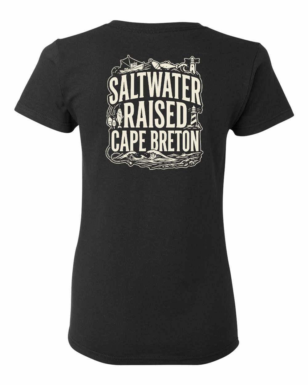 CB Saltwater Raised Folk Left Chest and Back Women's Tee