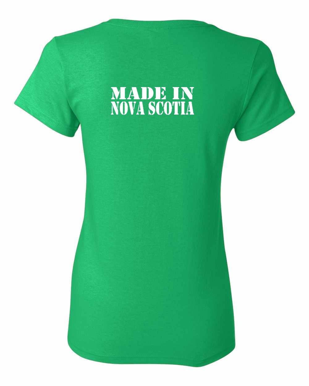 Made In NS ( White Lettering) Left Chest and Back Women's Tee