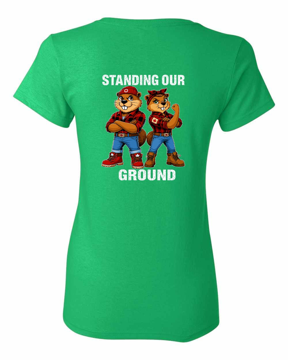 Standing Our Ground Left Chest and Back Women's Tee in Irish Green - back