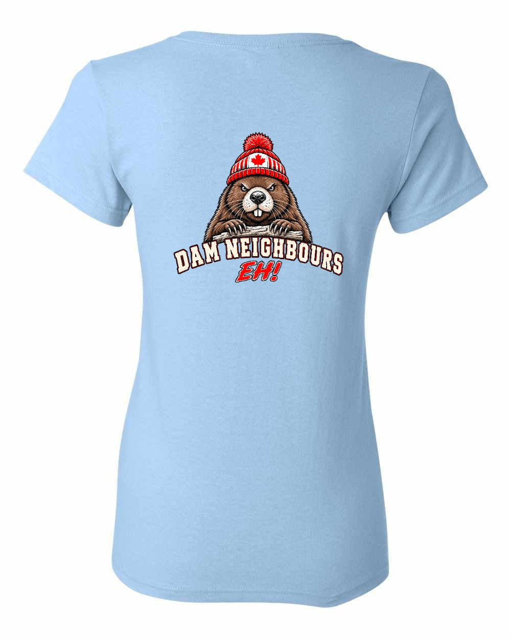 Dam Neighbours Left Chest and Back Women's Tee in Light Blue - back