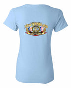 Newfoundland Thing Badge Left Chest and Back Women's Tee in Light Blue - back