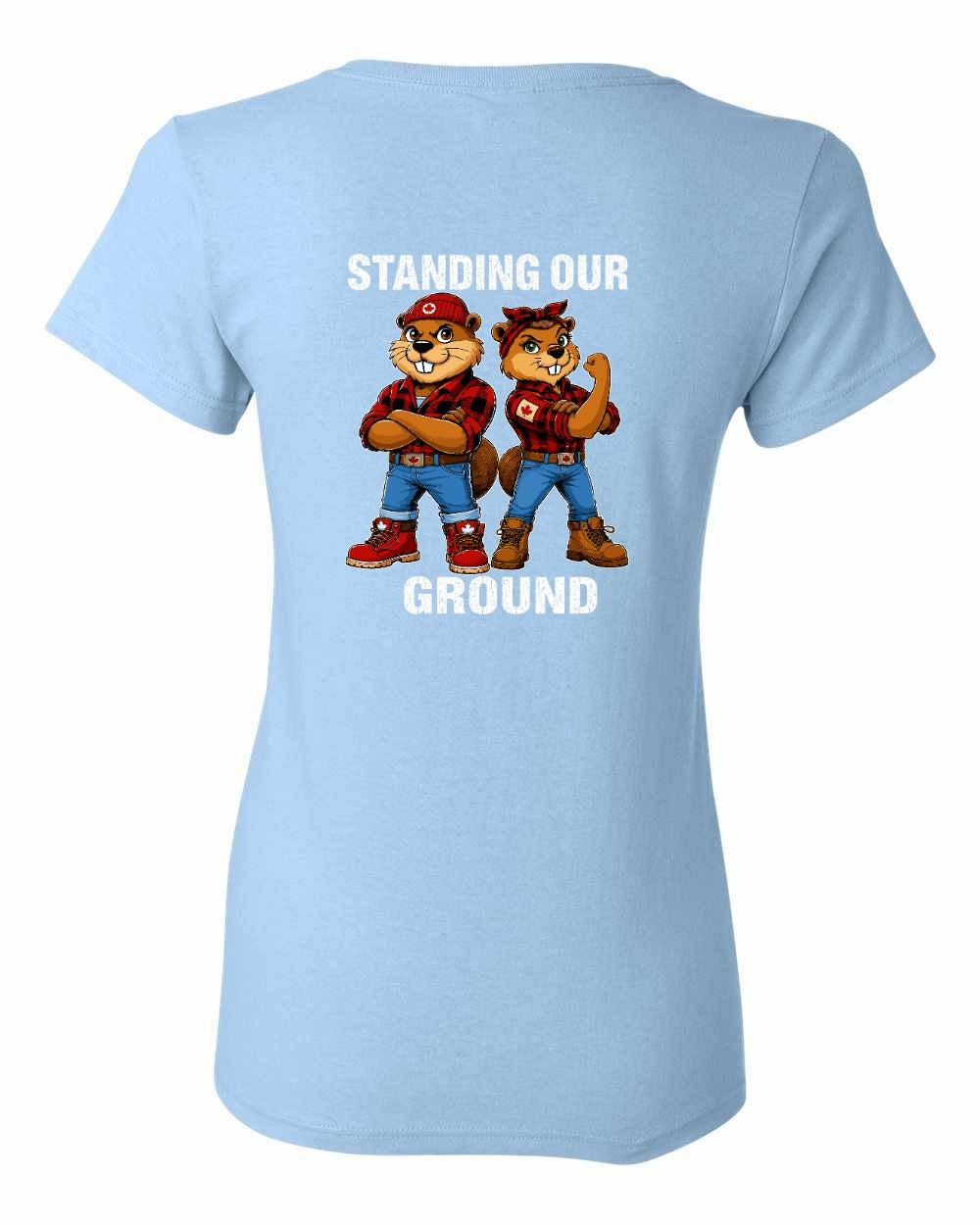 Standing Our Ground Left Chest and Back Women's Tee in Light Blue - back