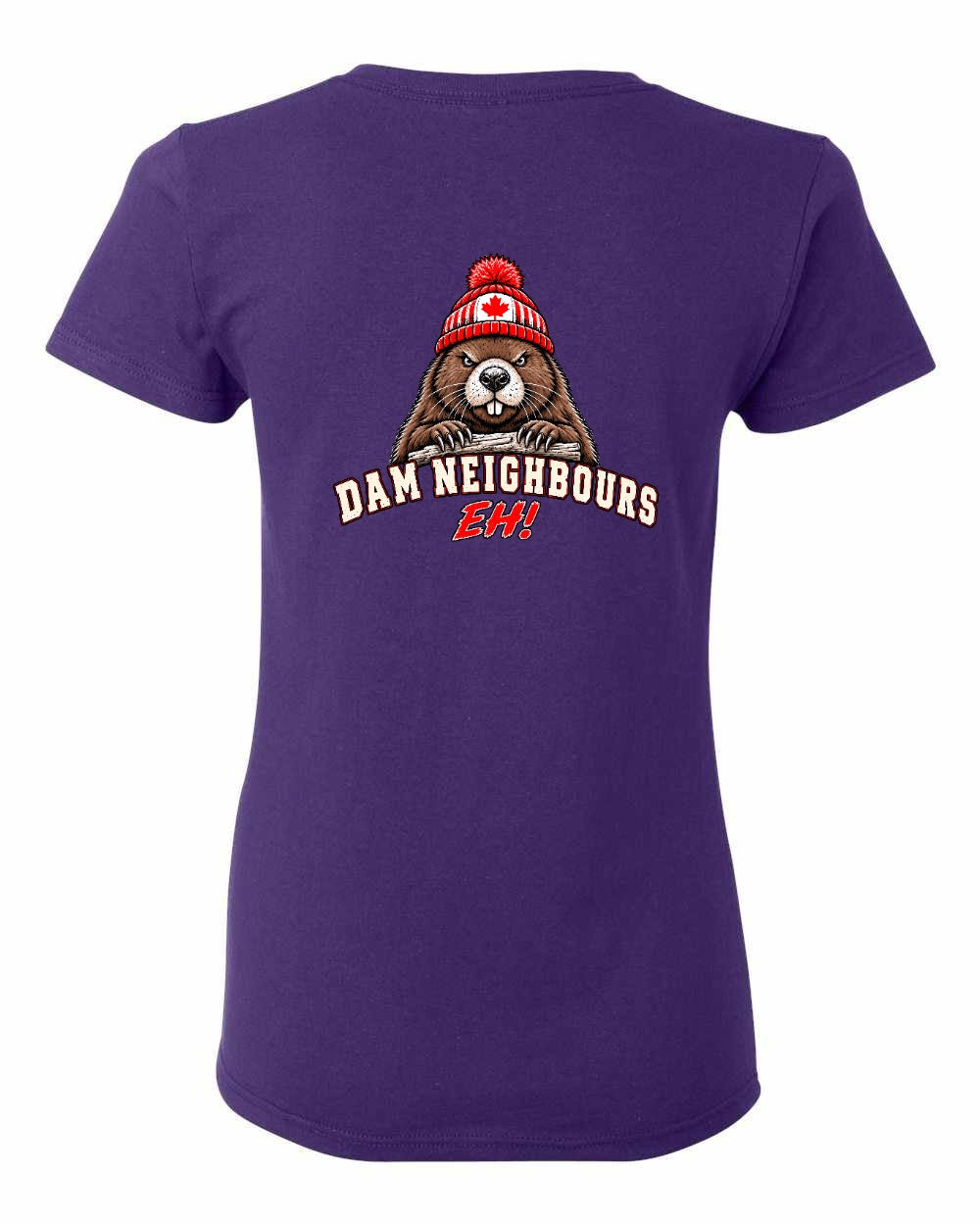 Dam Neighbours Left Chest and Back Women's Tee in Purple - back