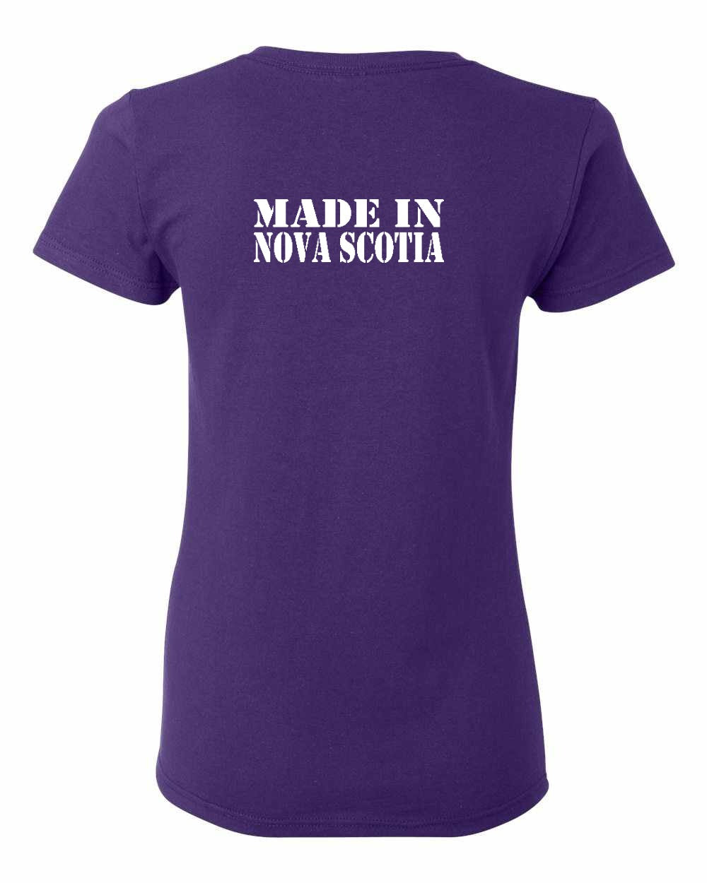 Made In NS ( White Lettering) Left Chest and Back Women's Tee