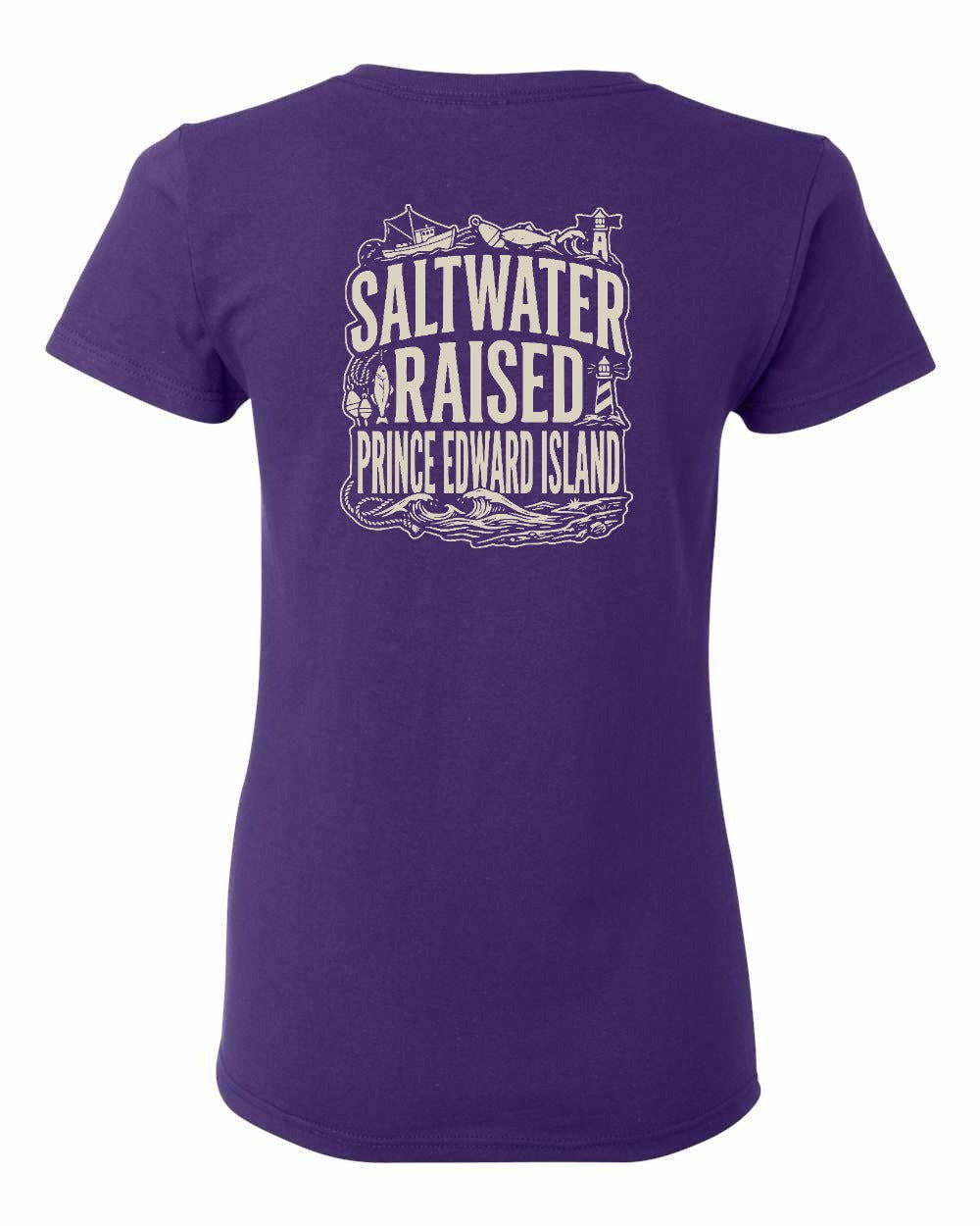 PEI Saltwater Raised Folk Left Chest and Back Women's Tee