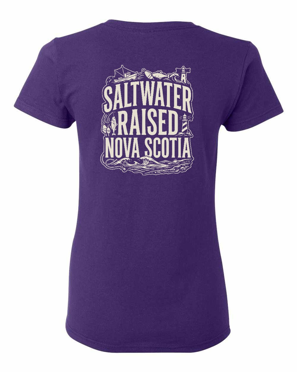 Saltwater Raised NS Folk Left Chest and Back Women's Tee